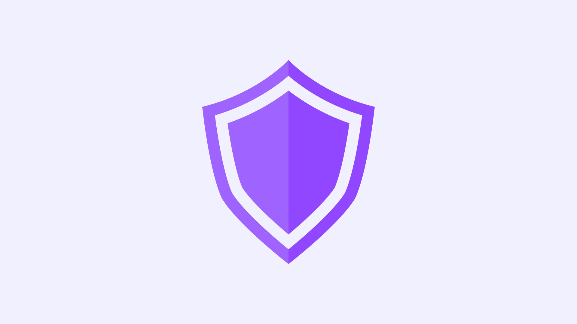 Icono de un escudo de color morado en un fondo claro. El escudo está dividido simétricamente en dos tonos de morado y tiene un borde blanco que sigue su contorno. Representa conceptos de seguridad y protección.